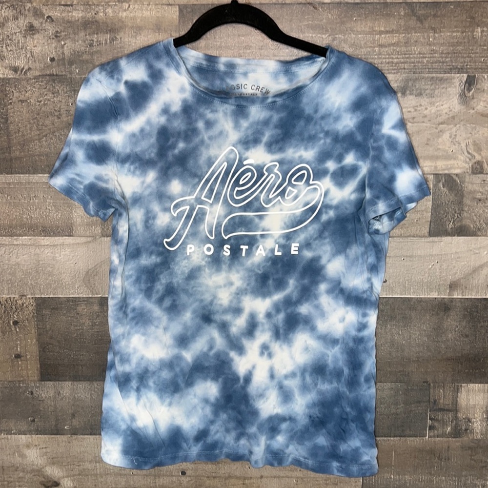Blue Tie-Dye Aeropostale Classic Crew Short Sleeve T-Shirt